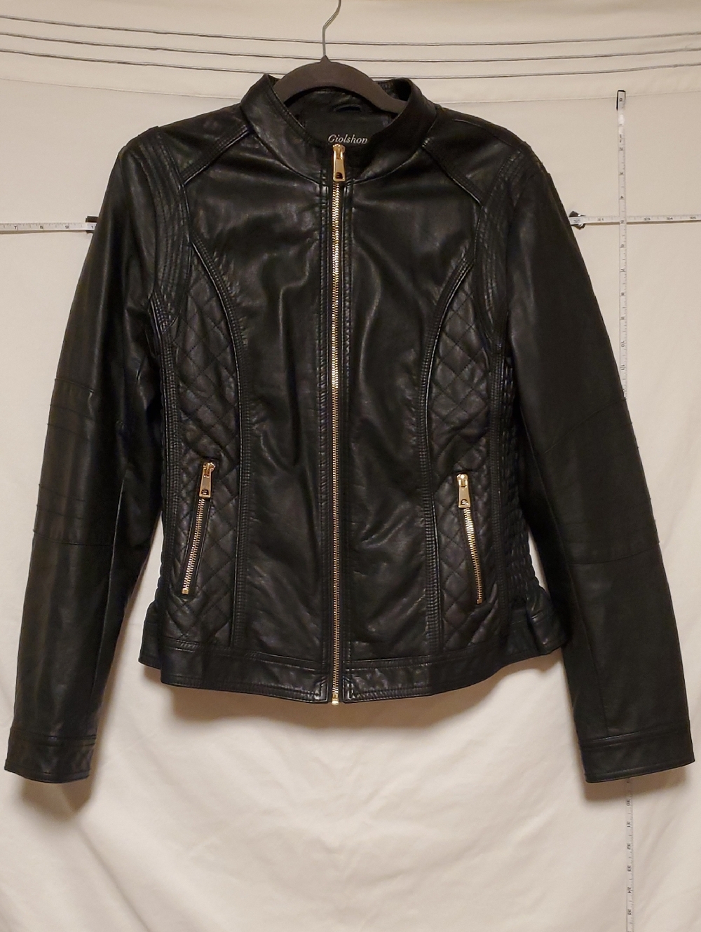 Giolshon Faux Leather Moto Fitted Jacket  Size Large